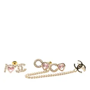 Pre-owned CHANEL 1 Small Leather Goods I LOVE COCO Coco Mark Heart Rhinestone Earrings AB8202 Gold Pink Plated (warehouse)