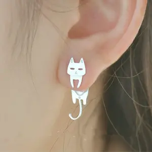 Plating Silver Stud Earrings Fashion Detachable Cat Fish Pin Studs Cute Comet Silver Earrings