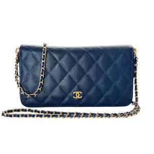 Pre-owned CHANEL Leather Crossbody Bags Indigo Caviar Quilted GHW Zip Wallet