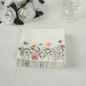 50-Pack Paper Cocktail Napkins 2 Ply with Wildflower Butterfly Design 6.5"x6.5" - Soft and Absorbent Luncheon Napkins