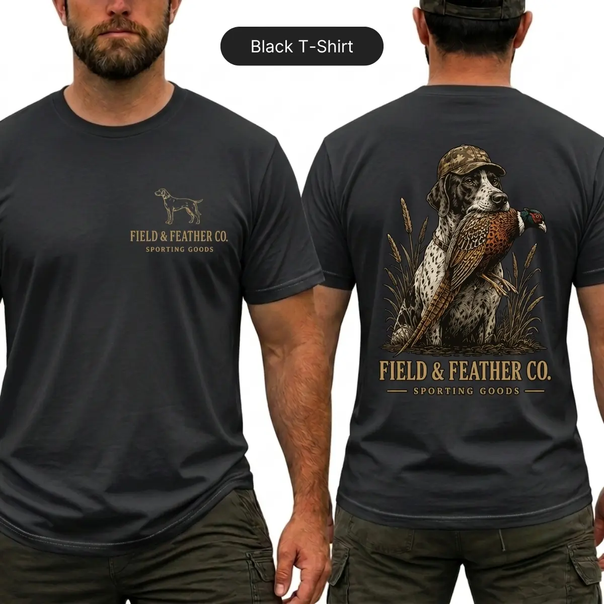 Field & Feather Co Men's Pheasant Hunting Graphic T-Shirt - German Shorthaired Pointer Design, Front Logo, Large Back Print, All-Seasons Sporting Goods Apparel, Upland Bird Hunter Gift (Good Graphic Tees)
