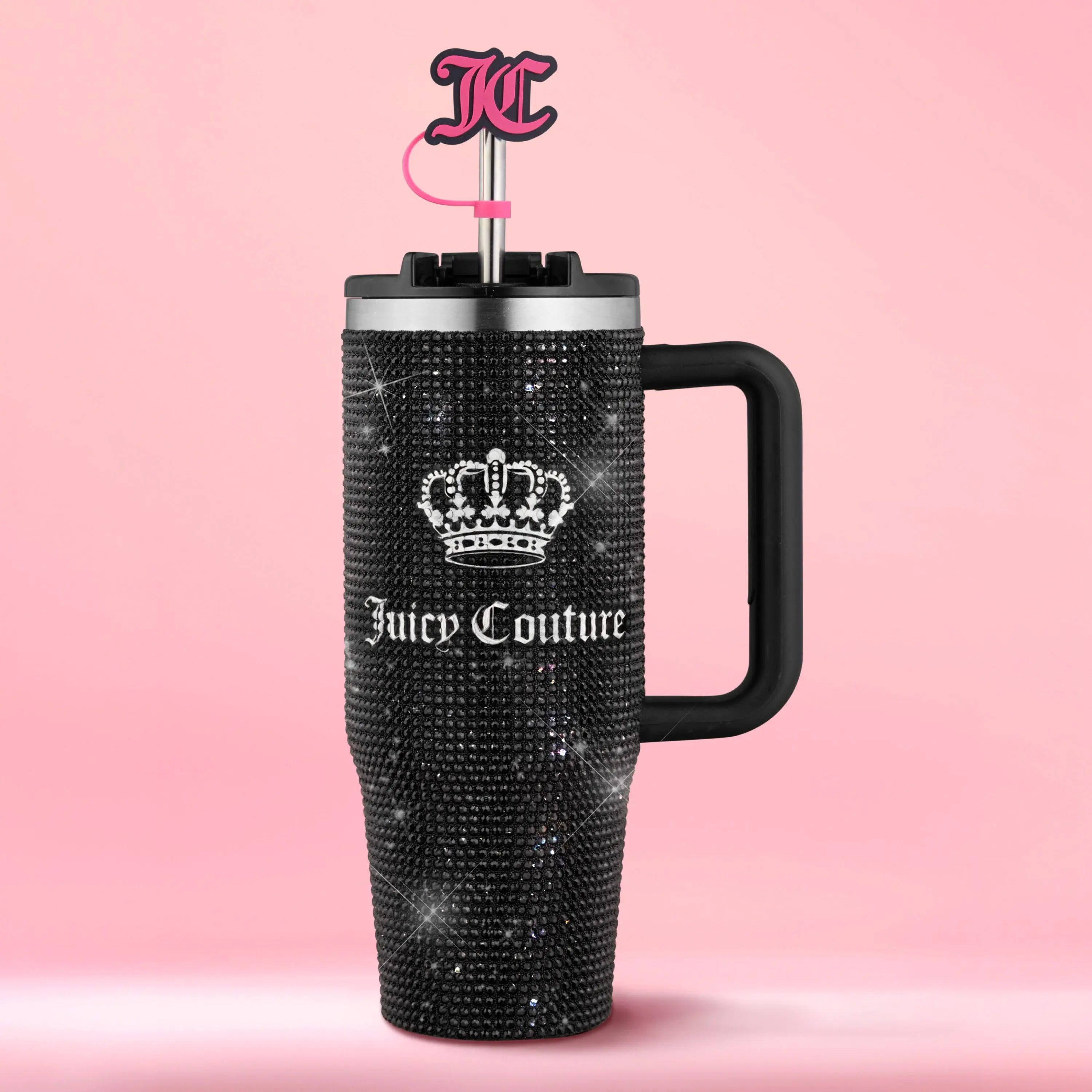 Diamond Bling Stainless Steel Tumbler with Handle and Straw, 30 oz Diamond Bling Stainless Steel Tumbler with Handle and Straw, 30 oz