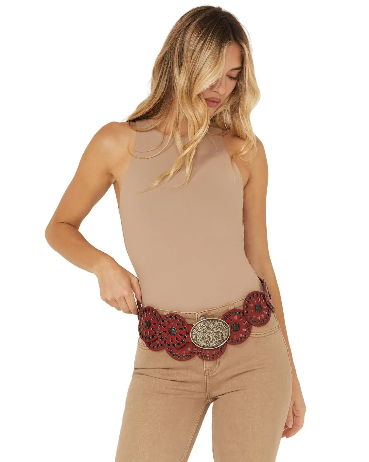 Cowgirls Rock Women's Cow Women'S Round Concho Western Belt - 9605300-Red