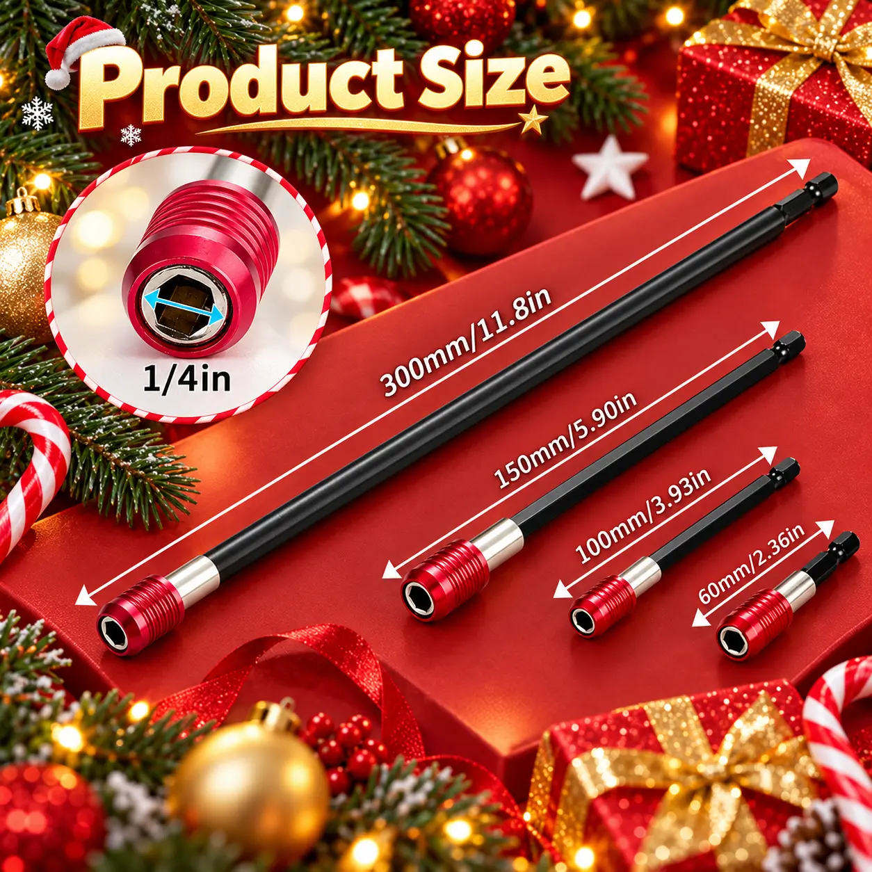 Drill Bit Extension 2/4/6/12’’, Magnetic Bit Holder 4 Pcs, Drill Extension Bit Holder 1/4’’ Hex, Bit Holder for Impact Driver CR-V Steel Quick Release for Screwdriver Bit Nut Drill Socket