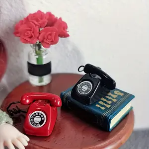 1pc 1:12 Mini Miniature Phone Model, Alloy Vintage Retro Rotary Telephone, Dollhouse Furniture Toy Christmas Halloween Gift