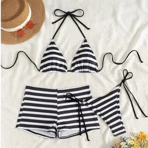 2026 Striped Bikinis Female Swimsuits Women Three-Piece Swimwear Beach Swim Wear Bathing Suits Brazilian Bikini Set Pool Bather,Summer Vibes