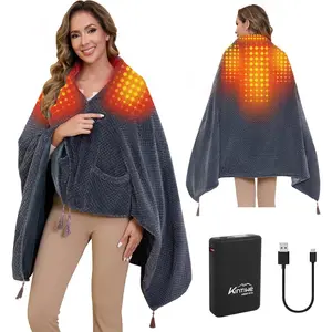 Heated Blanket Throw Battery Operated, Portable Cordless Heated Shawl Ponchol with 4 Heating Areas & 3 Heating Modes,Electric Wearable Heating Pad for Neck