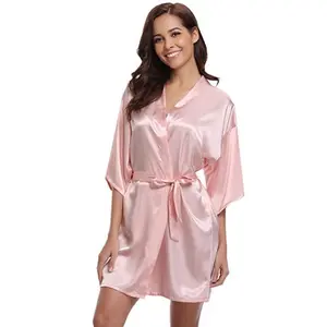 RB032 2018 New Silk Kimono Robe Bathrobe Women Silk Bridesmaid Robes Sexy Navy Blue Robes Satin Robe Ladies Dressing Gowns
