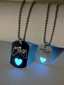 Luminous Couple Necklace, Heart & Hand Design Pendant Necklace for Women & Men, Fashion Jewelry for Party, Daily Decor, Trendy Exquisite Jewelry for Birthday Gift, Valentine's Day, Gift