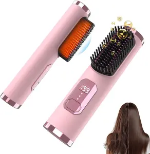 Cordless Portable Hair Straightener Brush - 500M Ions, Rechargeable Go Brush Pro, MCH Fast Heating, 5D Dense Bristles, Adjustable, LED Display, Anti-Scald for Home, Travel