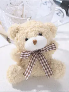 Cute plush bear keychain pendant jewelry, Cute soft keychains, plaid bow knot bear plush toy pendant small teddy bear keychain backpack bag pendant, personalized cute creative unique shape bag pendant keychain
