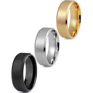 Jstyle Stainless Steel Rings for Men Wedding Ring Cool Simple Band 8MM Width 3 Pcs A Set