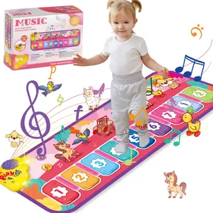 Smart Exercise Mat - Colorful play mat with animal sounds, parent-child interactive toy, touch-sensitive, music early education, portable sensory training toy (pink)