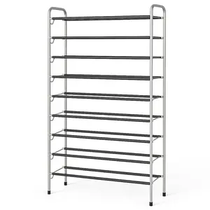 USTech Expandable Shoe Rack 10-Tier Adjustable Storage Organizer Stackable Standing Metal Alloy Steel Shoe Shelf for Home or Office