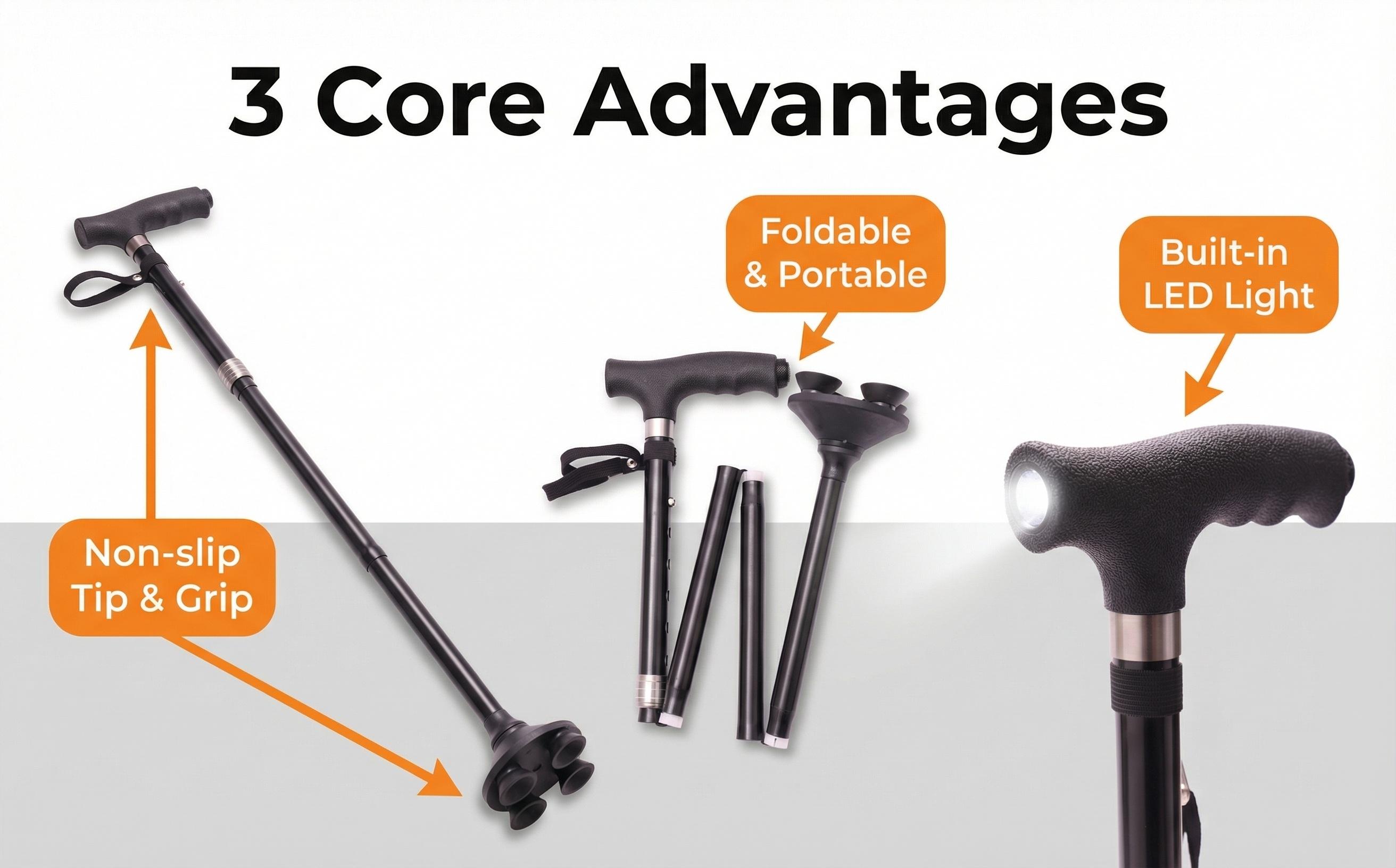 Folding Lightweight Walking Stick-Adjustable Aluminum Metal Collaosible Travel Cane with Non-Slip Rubber Base