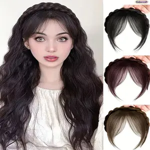 Women's Clip-In Faux Hair Braided Headband Wig with Curtain Bangs - Natural Hairline, Gray Hair Coverage, Daily Use Braids, Quick Styling Fashion Accessory for Home, Parties,summervibes
