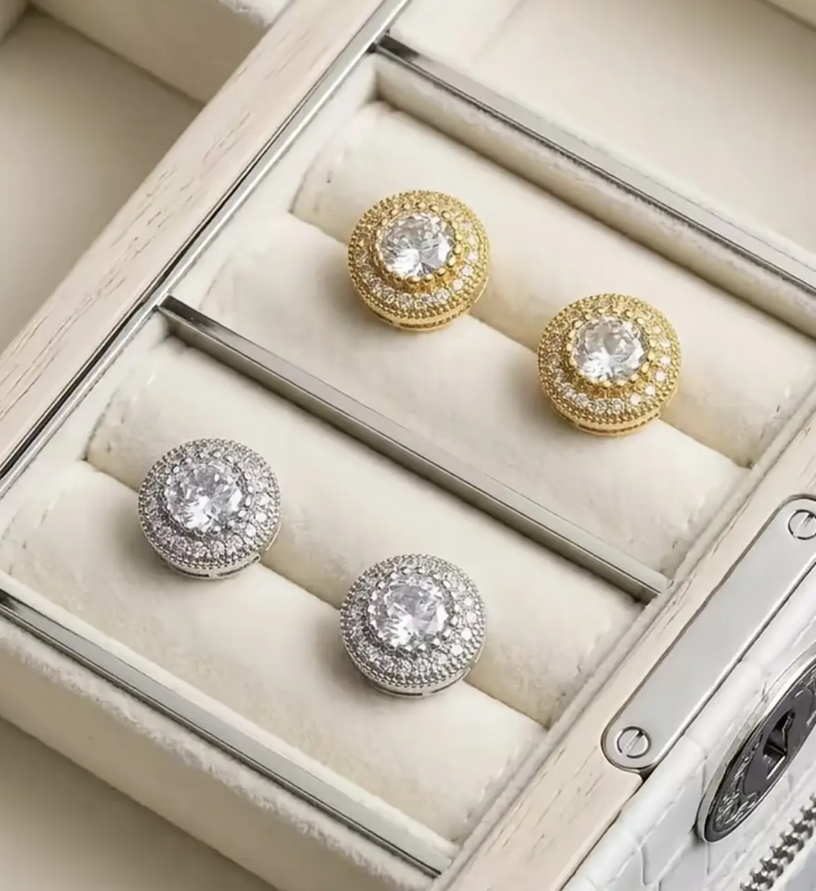 CELIKY US 14K Gold-Plated Hypoallergenic Halo StudEarrings with Round Cubic Zirconia -Fashionable Costume Jewelry for Women