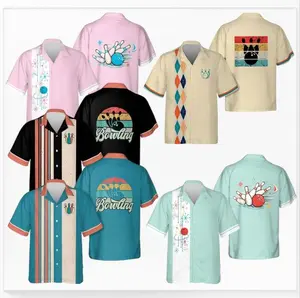 Retro Button Down Bowling Shirt, Funny Comfortable Team Style Jersey for Adults & Kids, Casual Vintage Sportwear #bowlingstyle #retroshirt