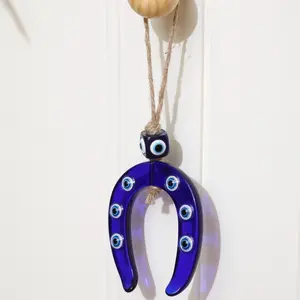 Bohemian Horseshoe Design Wall Hanging Decor, Glass Protection Amulet, Handmade Good Luck Charm for Positive Energy, Spiritual Home Decor Ornament, Hangable Decoration, Wall Art Decor