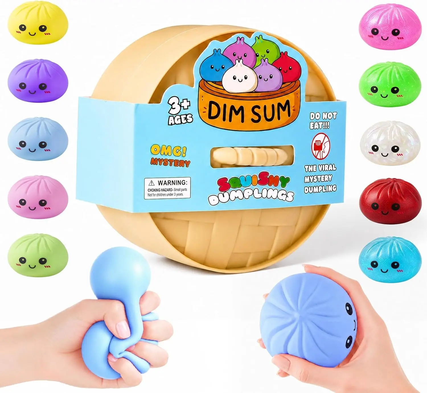 Auction Small Dumpling Squishy Toy Mystery Box Colorful Stretchy Squeeze Toy with Food Steamer Blue