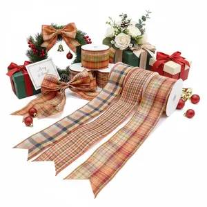 2.5 Inches x 10 Yards Christmas Plaid Ribbon Wired Overlocked for DIY Crafts & Home Decorations Ideal for Holidays