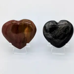 Gemstone heart Set|  Mookaite and Silver Sheen Obsidian| Acrylic stands included