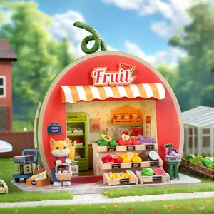 DIY Fruit Town Series Toy House Kit with LED Light, Wooden Dollhouse Model Building Set, Perfect Gift for Craft Enthusiasts, Playhouse