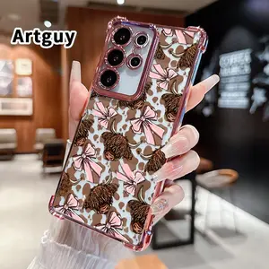 Phone Case Compatible with Samsung Galaxy S26 S23 Ultra S24 Plus S25 Edge S22+ FE Cow Bow Pattern Anti-drop Durable Total Protective Shockproof Transparent Cover Casing