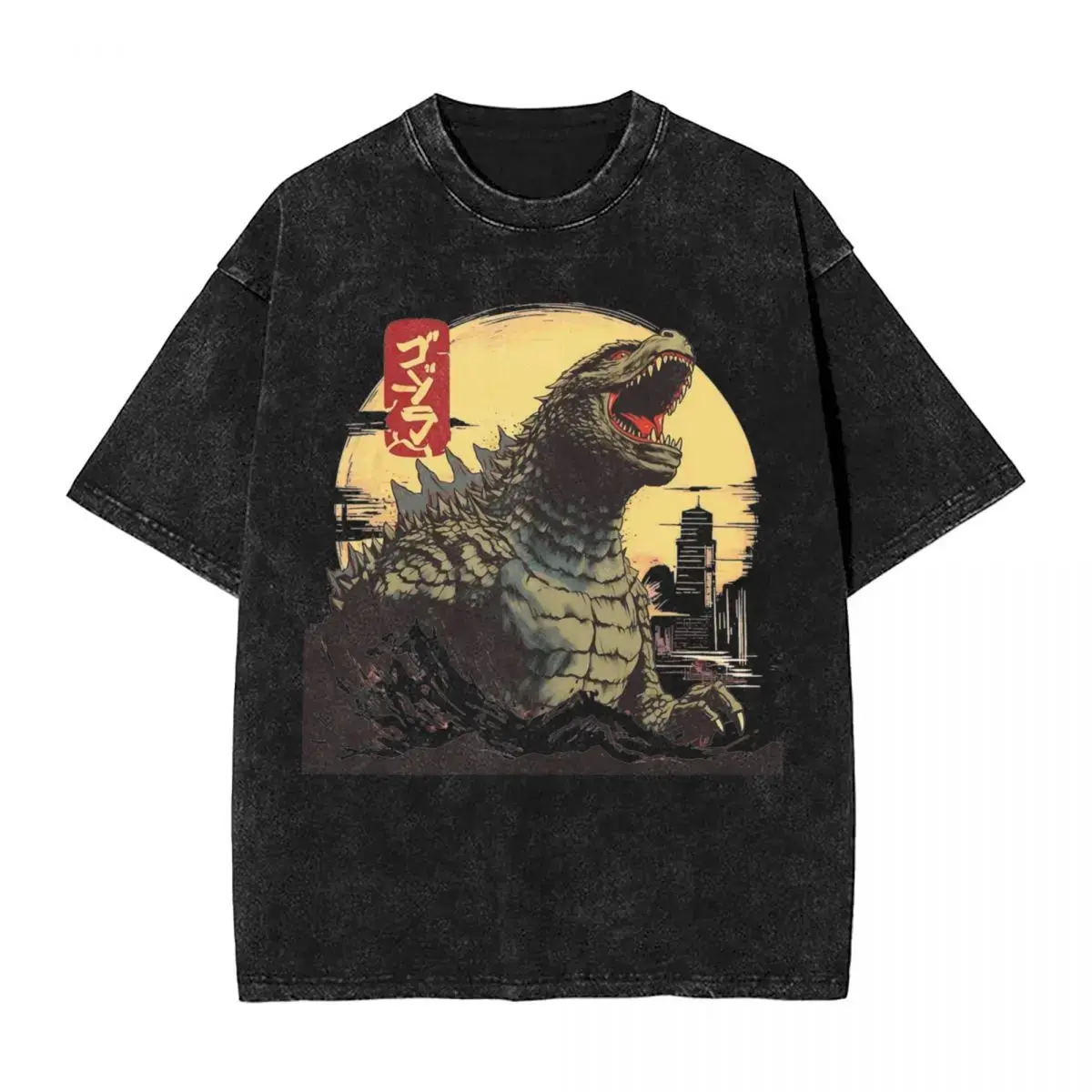 Godzilla Gojira Oversized Graphic Tee Vintage Acid Wash T Shirt Y2K Streetwear Gym Pump Cover Kaiju King Of The Monsters Retro Movie Merch Tiktok Finds Trendy Dark Aesthetic Workout Fit Casual Top Japanese Summer Mens Heavy Cotton Hip Hop