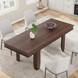 Extendable Dining Room Table for 6-10, 63 in-86.6 in Farmhouse Kitchen Tables w/Wooden Sturdy Frame, Large Rectangular Dinner Table for Dining Room, Kitchen, Brown/Natural/Grey/Black(2 Packages)