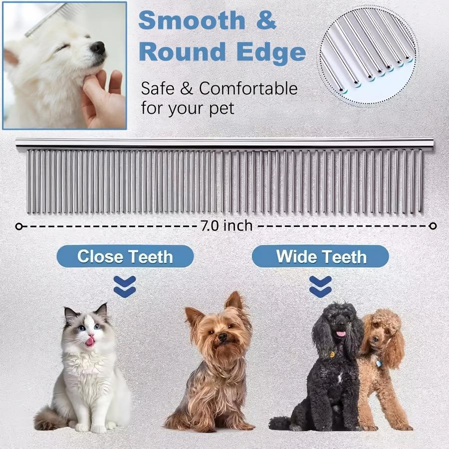 7-in-1 Professional Stainless Steel Dog Grooming Scissors With Safety Round Tip, Titanium Coated Heavy Duty Dog & Cat Grooming Scissors Set With Straight & Thinning & Curved Scissors & Comb, Pet Grooming Scissors Kit For Dogs, Cats & Other Animal