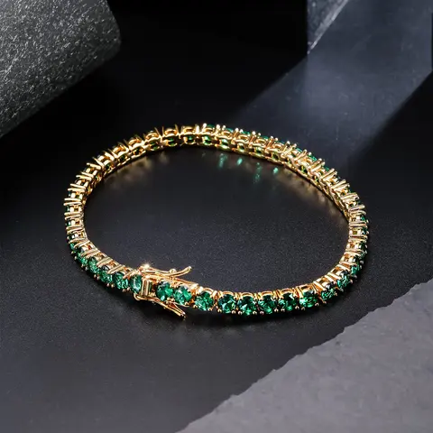 1pc ICED CHICS green zircon Jewelry Bracelet, hip-hop style, suitable for daily wear, gift, 4mm single-row tennis chain