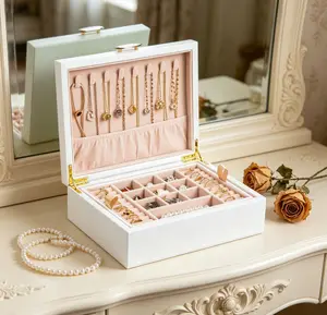 BOOVO Anti-Oxidation Jewelry Box for Women 2-Layer Flip-Top Luxury Organizer with Necklace Hanger Fits 40 Pieces High-End Storage Solution Multi Compartment Design storage organization toy organizer storage adhd organization products
