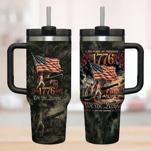 250th Anniversary USA 40oz Tumbler – 1776–2026 We The People Patriotic Vacuum Flasks, 4th of July Independence Day Cup with Handle & Straw, American Flag Gift