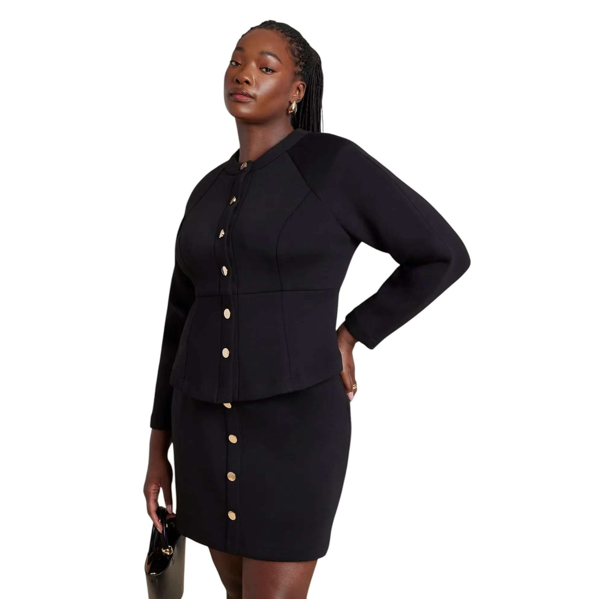 ELOQUII Women's Plus Size Strong Shoulder Nipped Waist Scuba Jacket