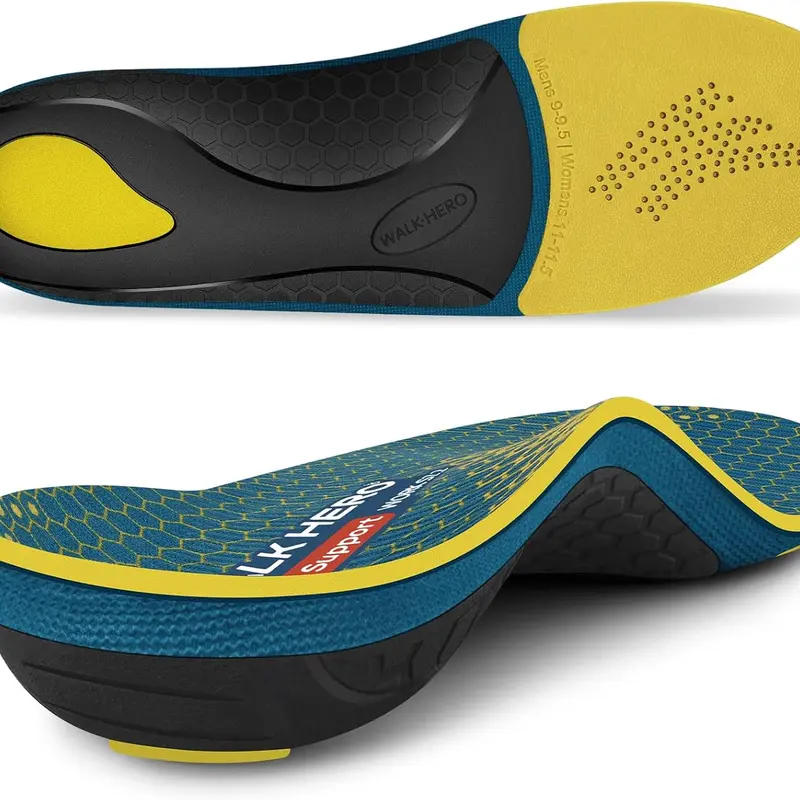Walkhero Arch Support Inserts for Men & Women - Plantar Fasciitis Insoles with Max Cushion, Orthotics for Heel Pain Relief, Work Boots, Standing All Day