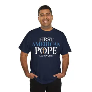 First American Pope Unisex Heavy Cotton Tee, Faith-Based Apparel, Religious Gift, Inspirational T-Shirt, Pope Leo XIV 2025