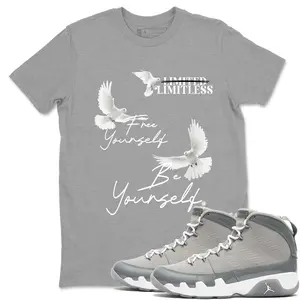Unisex T-shirt to match Jordan 9 Cool Grey - Free Yourself Be Yourself. 100% Cotton for Casual Wear. Comfortable Summer Unisex T-Shirt to match Jordan Sneaker. Streetwear Style. urban outfitters