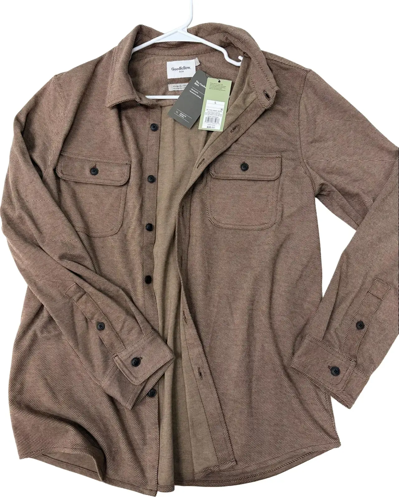Brown Mens Woven Comfort Top Button Up Goodfellow & Co