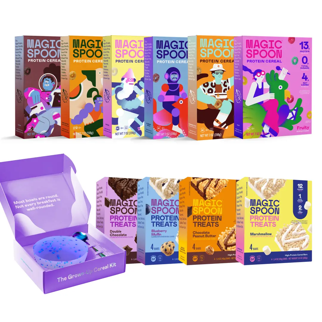 Magic Spoon High Protein Cereal & Treats TikTok Exclusive Bundle, 10 Boxes + Bowl & Spoon Set, High Protein, Keto-Friendly, Gluten-Free Magic Spoon High Protein Cereal & Treats TikTok Exclusive Bundle, 10 Boxes + Bowl & Spoon Set, High Protein, Keto-Friendly, Gluten-Free