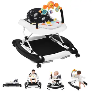 Baby Walker, 5 in 1 Baby Walkers for Boys Girls 6-18 Months, Foldable Walkers for Babies with Bouncer & Feeding Tray, Music, Adjustable Heights, Activity Walker for Infant