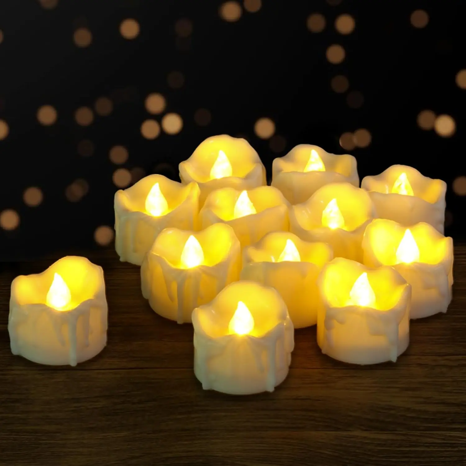 12-Pack Battery-Operated LED Timer Tea Lights - 1.2in Height, Flameless Flickering Votive Fake Candles with Simulated Dripping Wax, Batteries Included, Automatic Timing Function, for Halloween Lights, Moroccan Lamps Decor