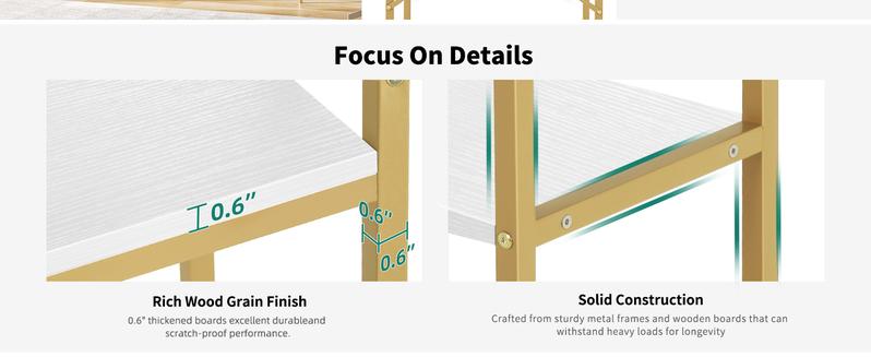 DWVO Gold Bookshelf and Bookcase, Tall Modern Open Arched Book Shelf, Freestanding Storage Display Rack Shelves for Living Room,Office,White&Gold