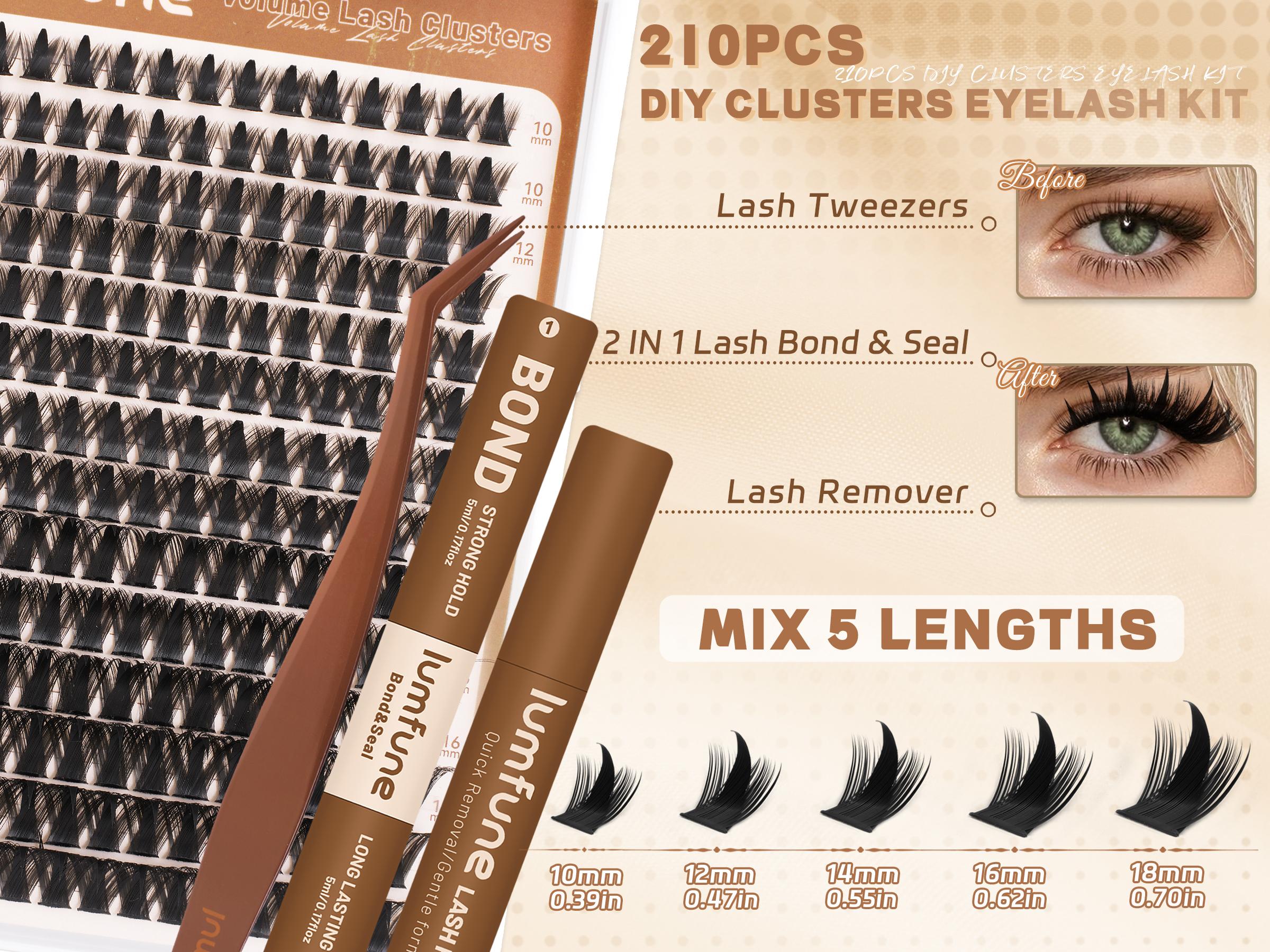 Lumfune Spike Lash Clusters Kit Eyelash Clusters with 10-18mm Manga Fairy Individual Lashes Wispy Volume Cluster Eyelash Extensions Bond & Seal and Remover Spiky D Curl Lash Extension Kit