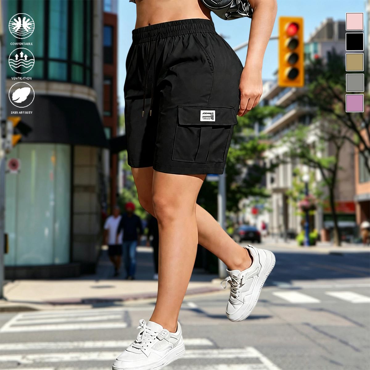 Pack of 4 women’s outdoor cargo shorts—breathable, quick-drying, multi-pocket design, solid color, drawstring elastic waistband; suitable for outdoor sports and casual wear; summer shorts, women’s shorts. Pack of 4 women’s outdoor cargo shorts—breathable, quick-drying, multi-pocket design, solid color, drawstring elastic waistband; suitable for outdoor sports and casual wear; summer shorts, women’s shorts.