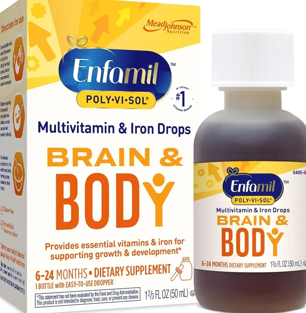 Enfamil Baby Vitamins Enfamil Poly-Vi-Sol 8 Multi-Vitamins & Iron Supplement Drops for Infants & Toddlers, Supports Growth & Development, 50 mL Dropper Bottle
