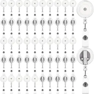 50 count Badge Reels Retractable with Swivel  Clip, Round ID Badge Holders  Name Badge Reels and and Vinyl Card Strap for  Volunteer Students Teachers (Translucent Clear)