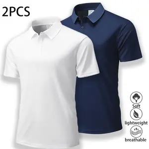 Pack of 2 men’s polo shirts — casual men’s polos, solid color button-front basic styles, versatile; men’s bowling/golf apparel suitable for everyday wear and summer business style. Menswear Top Tropical Shortsleeve Beige Plain Wetsuit Dalmatian quick-dry