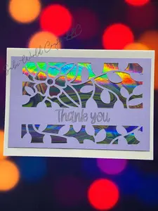 Thank you card with iridescent background and flower cutout details