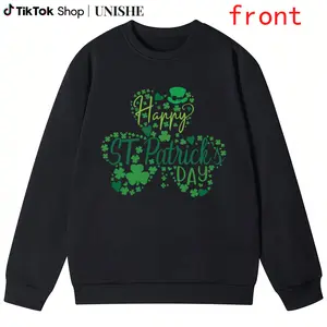 Oversized Women's Sweatshirt – St. Patrick's Day Shamrock Graphic Long Sleeve Top
